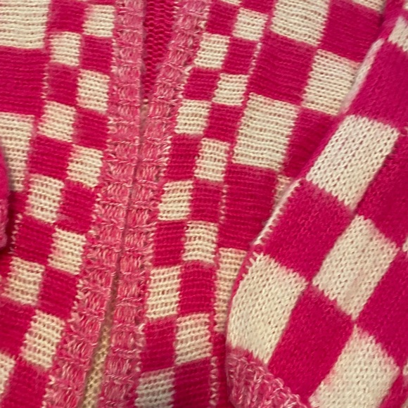 Pink Lily Oversized Cardigan pink checkered pattern Sz S-M - Picture 5 of 8